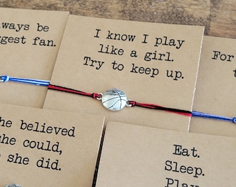 Basketball String bracelet and gift card - adjustable charm bracelet or anklet, team gift, gift for basketball fan, basketball coach gift