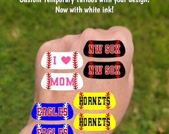 Custom Contoured Baseball Softball Eye Black Temporary Tattoos - Team Spirit, baseball softball tattoos, tournament gift bag, custom text