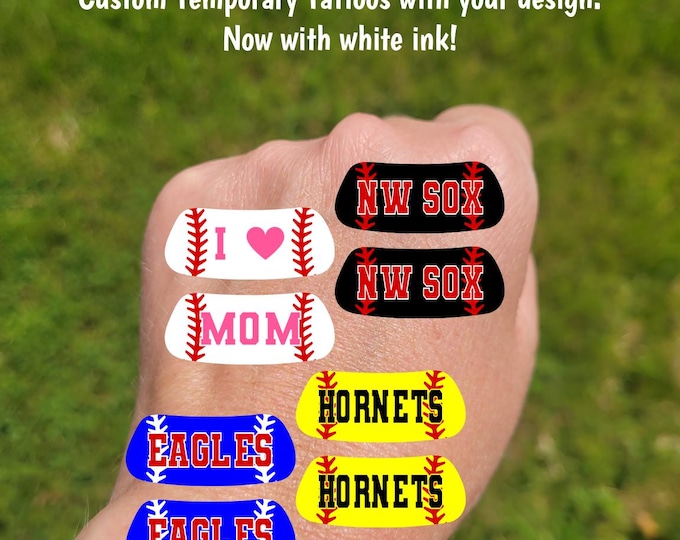 Custom Contoured Baseball Softball Eye Black Temporary Tattoos - Team Spirit, baseball softball tattoos, tournament gift bag, custom text