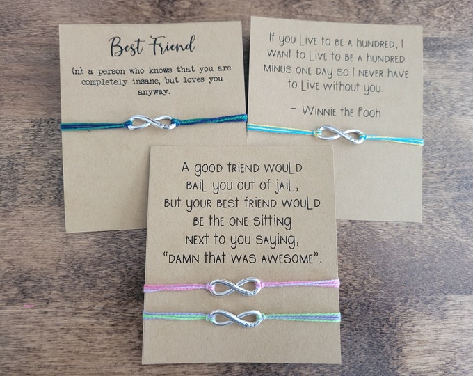 BFF String bracelet and gift card - adjustable bracelet or anklet, friendship bracelet, graduation gift for best friend, birthday gift