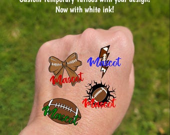 Custom Temporary Tattoos for football games - cheerleader tattoos, football bow, football lightening, Team Spirit, School colors, cheer team