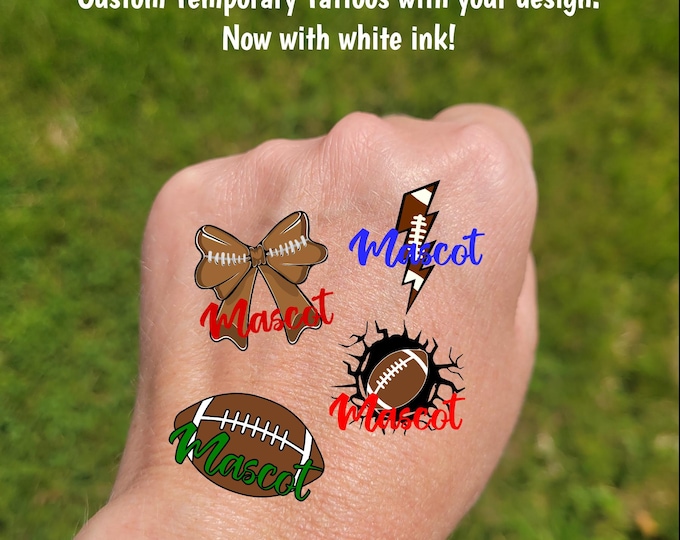 Custom Temporary Tattoos for football games - cheerleader tattoos, football bow, football lightening, Team Spirit, School colors, cheer team