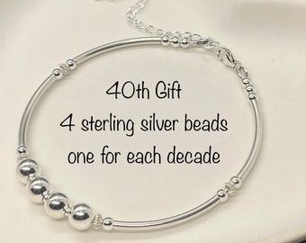 40th Birthday gift for women, Statement Jewellery, Sterling Silver Bead Bracelet, Mum, Grandma Gift, Best Friend idea, Personalised