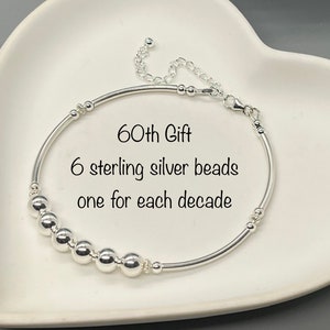 60th Birthday gift for women, Statement Jewellery, Sterling Silver Bead Bracelet, Mum, Grandma Gift, Best Friend idea, Personalised