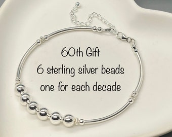 60th Birthday gift for women, Statement Jewellery, Sterling Silver Bead Bracelet, Mum, Grandma Gift, Best Friend idea, Personalised