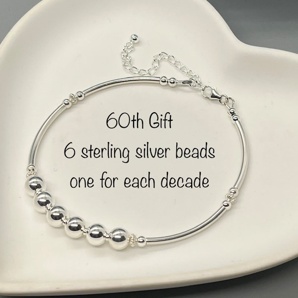 60th Birthday gift for women, Statement Jewellery, Sterling Silver Bead Bracelet, Mum, Grandma Gift, Best Friend idea, Personalised