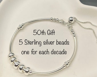 50th Birthday Gift For Women, Sterling Silver 50th Bracelet, 50th Birthday Gift Idea, Milestone Jewelry, Best Friend, Sister, Gift For Her