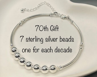 70th Birthday gift for women, Statement Jewellery, Sterling Silver Bead Bracelet, Mum, Grandma Gift, Best Friend idea, Personalised