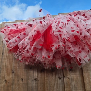 Flocked hearts tutu / Christmas skirt for girls / White and red skirt image 6