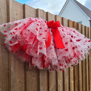 Flocked hearts tutu / Christmas skirt for girls / White and red skirt image 4