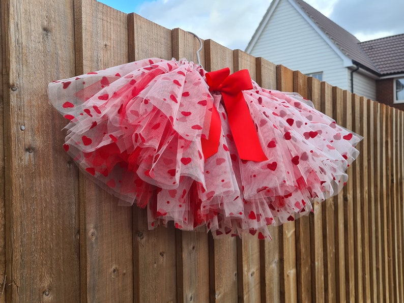 Flocked hearts tutu / Christmas skirt for girls / White and red skirt image 4