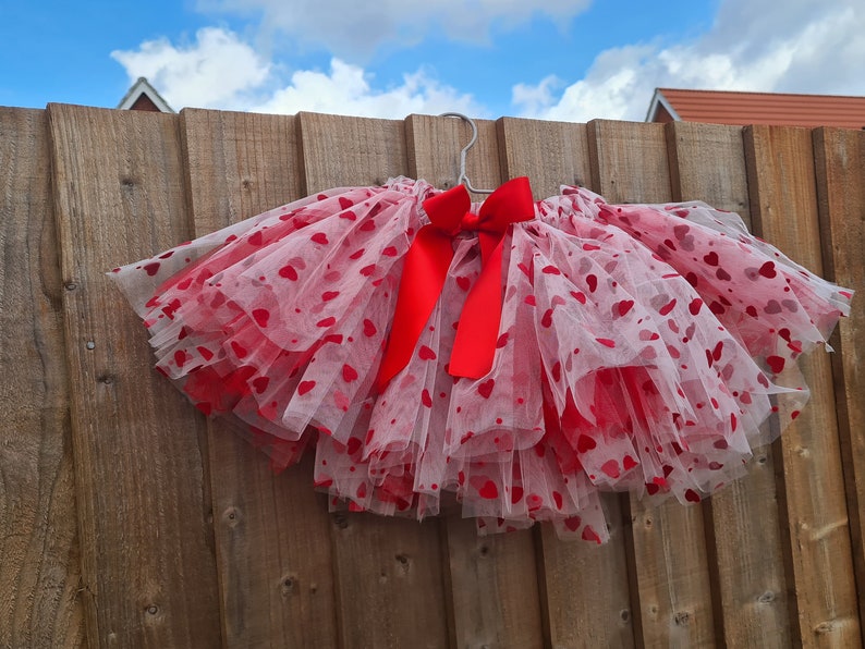 Flocked hearts tutu / Christmas skirt for girls / White and red skirt image 5