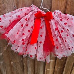 Flocked hearts tutu / Christmas skirt for girls / White and red skirt image 1