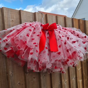 Flocked hearts tutu / Christmas skirt for girls / White and red skirt image 3