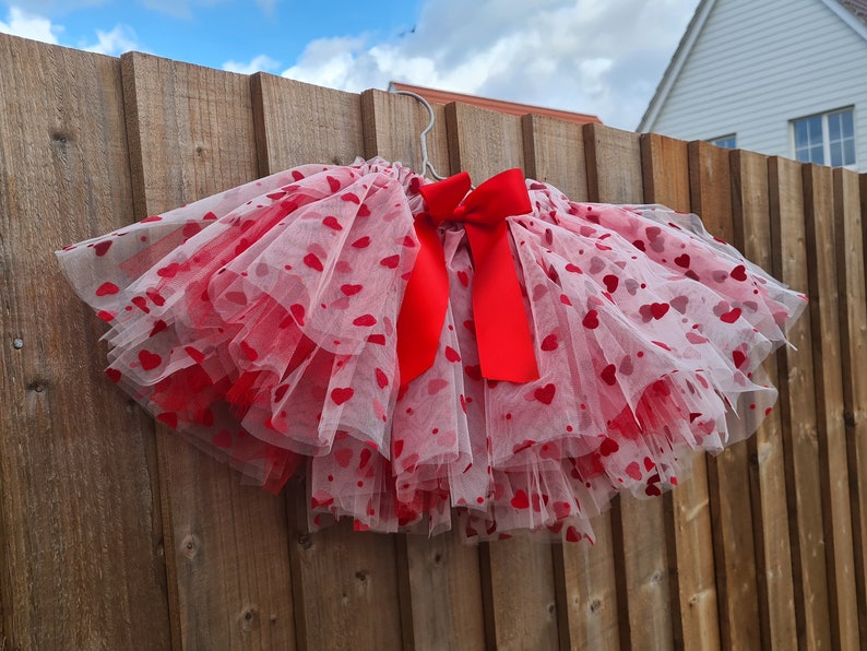 Flocked hearts tutu / Christmas skirt for girls / White and red skirt image 3