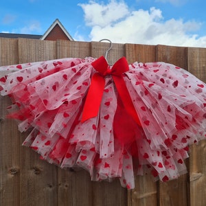 Flocked hearts tutu / Christmas skirt for girls / White and red skirt image 7