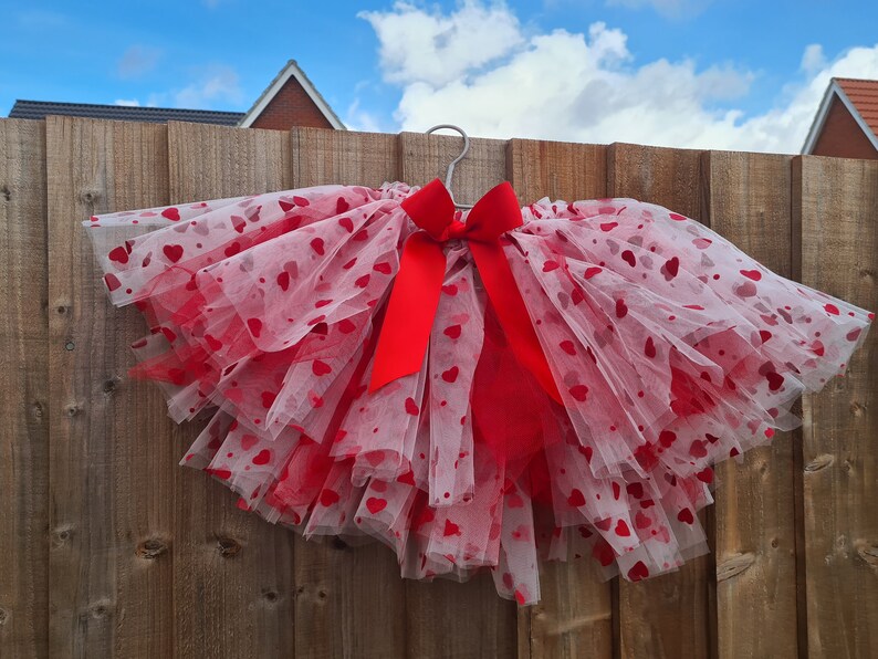 Flocked hearts tutu / Christmas skirt for girls / White and red skirt image 7