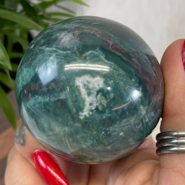 Esfera Ocean Jasper con soporte, Esfera Ocean Jasper, 59 mm Esfera Ocean Jasper, Jasper, Esferas