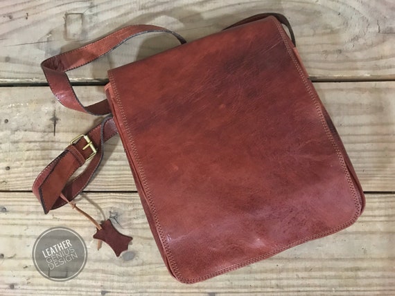 LEATHER MESSENGER BAG Leather Book Bag 
