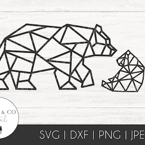 Géométrique Maman Ours avec Baby Bear SVG Clipart pour les fichiers Cricut, Silhouette, Glowforge, Bear PNG, DXF et Vector