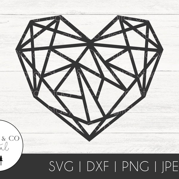 Geometric Heart SVG Clipart for Cricut, Silhouette, Glowforge, Heart PNG, DXF Vector files Vinyl Decals | Valentine | Valentine's Day