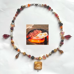 Ghiblicore handmade jewelry - Howl&#39;s moving castle Calcifer Ghibli-themed beaded necklaces
