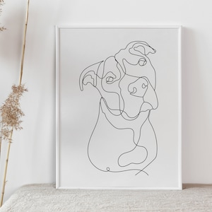 Pitbull DIGITAL Print, Line Drawing, One Line Pet, Pitbull Dog Gift Ideas, Custom Dog Portrait, Custom Pet Portrait, Illustration