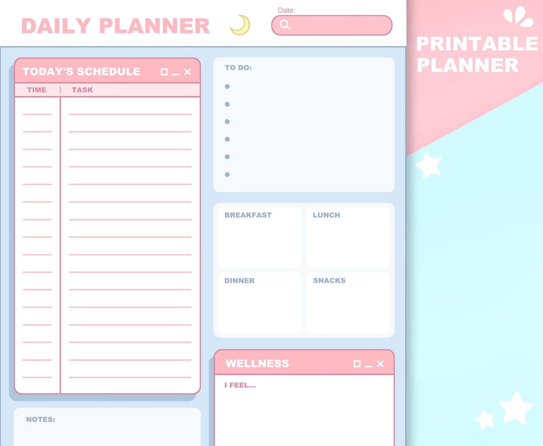 Printable Pastel Daily Planner | Undated Digital Planner | Cute Kawaii ...