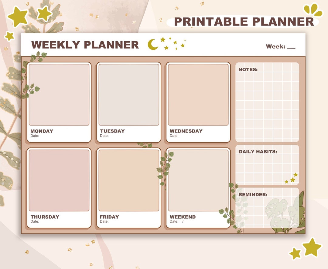 Aesthetic Printable Weekly Planner Pantone Download Now Etsy