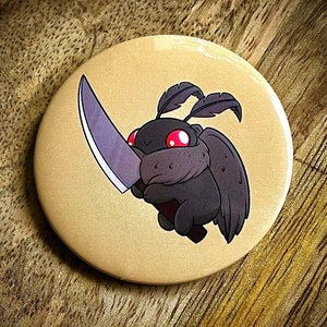 Cute Cryptid Boba Mothman Button || Mothman with a Knife