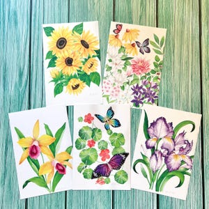 Pack of 5 botanical art cards - 4"x6" watercolor postcard set - assorted cards floral prints set of five