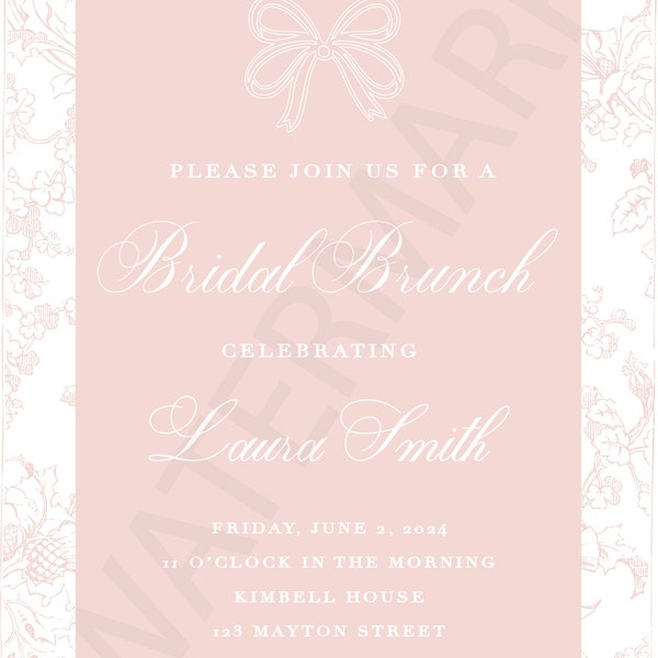 Grand Millennial Bridal Luncheon Invitation - Pink Bow