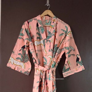 Jungle Printed Cotton Women Swim Dress Summer Long Kimono Tunic Handmade Swim Dress Summer Beach Long Kimono