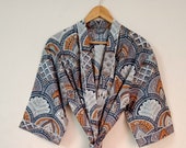 Block Print Kimono, Cotton Kimono Robe, Bridal Getting Ready Robe, Women Body Crossover, Valentine Gift