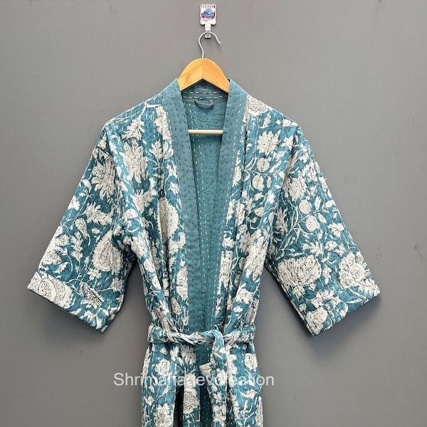 Veste Kantha à imprimé floral, peignoir Kantha, peignoir en coton, robe de chambre de mariée, bikini dissimulé, robe portefeuille, cadeau Saint-Valentin