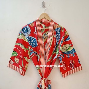 RED Bird print Kimono Cotton kimono Robes Wrap Dress Dressing Gown Bridesmaid Gift Bahrobe Sexy Gown Dress