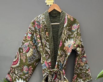 Veste indienne Mukut Kantha, robe de chambre, peignoir en coton, vêtements de nuit confortables, peignoir Kantha, veste unisexe