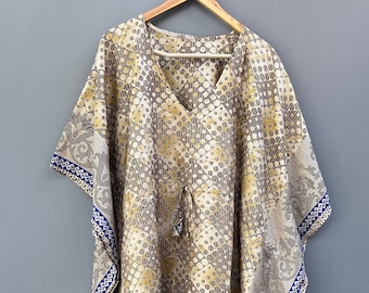 EXPRESS SHIPPING- Indian Vintage Silk Kaftan, Soft And Comfortable Night Wear, Loungewear Dress, Beach Cover Ups