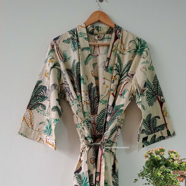 LIVRAISON EXPRESS - Robes Kimono en coton, Kimono imprimé animal, Peignoir de bain, Robe de chambre femme, Cadeau Saint-Valentin