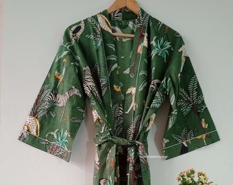 Jungle Print Kimono, Night Wear Dress, Shower Bathrobe, Woman Dressing Gown, Beach Wear Robe, Valentine Gift