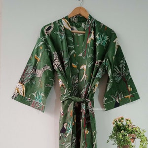 Jungle Print Kimono, Robe de nuit, Peignoir de douche, Robe de chambre femme, Robe de plage, Cadeau Saint-Valentin