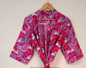 Cotton kimono Robes, Banana leaf print Kimono, Soft and comfortable Bath robes, wrap dress, House Coat R