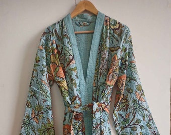 Floral Printed Robe, Cotton Kantha Jacket, Shower Robe, Bikini Cover Up, Cotton Kimono, Dressing Gown, Valentine Gift