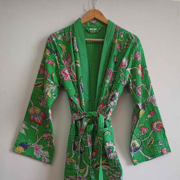 LIVRAISON EXPRESS - Veste kantha en coton pour femme, peignoir de style vintage, peignoir de bain, bikini, kimono de mariée, robe de chambre