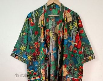 FRIDA KHALO kimono indien fait main peignoir 100 % coton, kimono, chemise de nuit, les femmes portent un kimono
