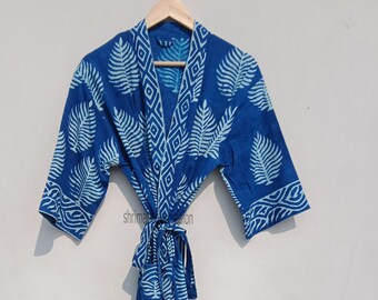 Coton fait main bleu indigo imprimé floral femmes demoiselle d'honneur bikini couvrir kimono tunique peignoir sexy robe Kimono