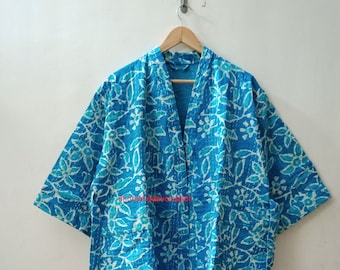 BLUE Floral Printed Robe, Bridal Robe, Cotton Bath Robe, Dressing Gown, Bridesmaid Gift, Women Wear Dress, Wrap Dress