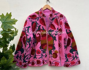 Suzani Embroidery WinterWear Jacket Womens Coat Quilted Jacket Ethnic Unisex Coat, Suzani Short Quilted Jacket #24