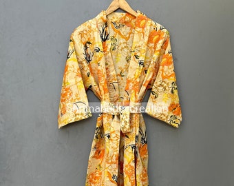 Cotton Kimono Robe Dressing Gown, Block Print Bridesmaid Robe, Summer Nightwear, One Size, Fit to all size