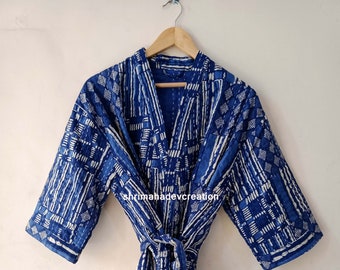 Blue Indigo Kantha Jacket, Dressing Gown, Kantha Coat, Handmade Cotton kimono, Dressing Gown, Bikini Coverv Up, Gift For Her